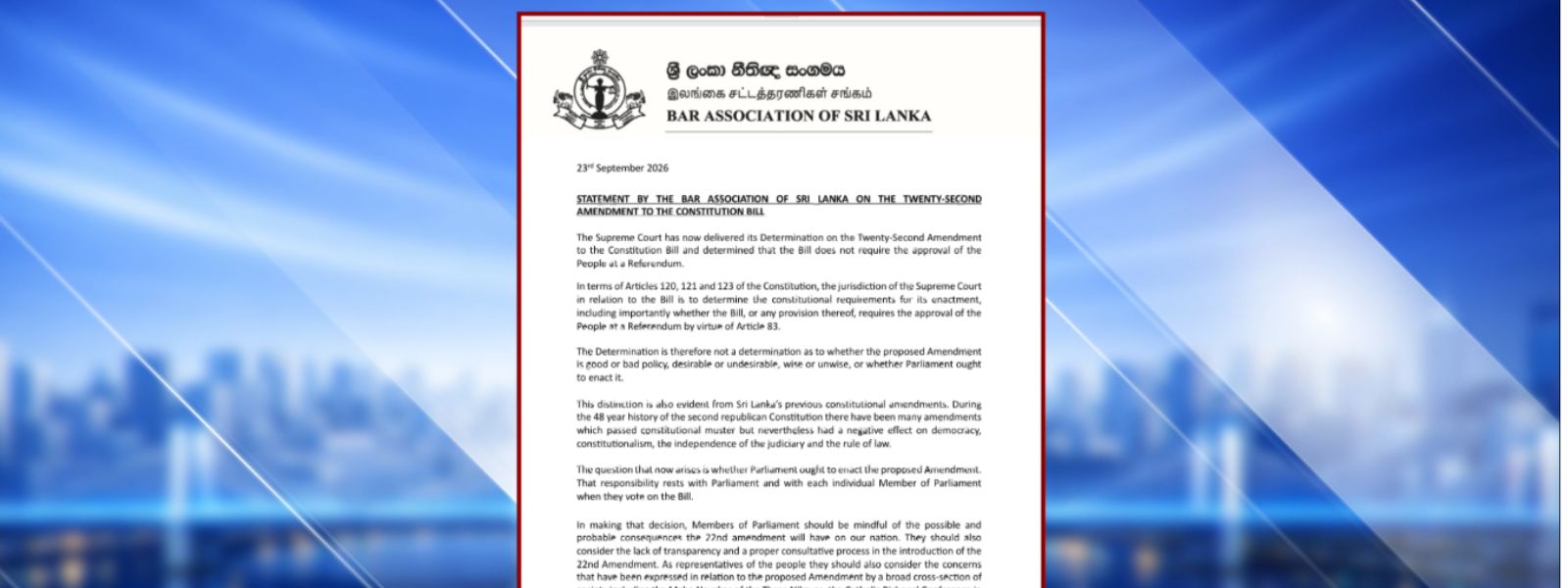 BASL Calls For MPs To Vote Freely On 22A
